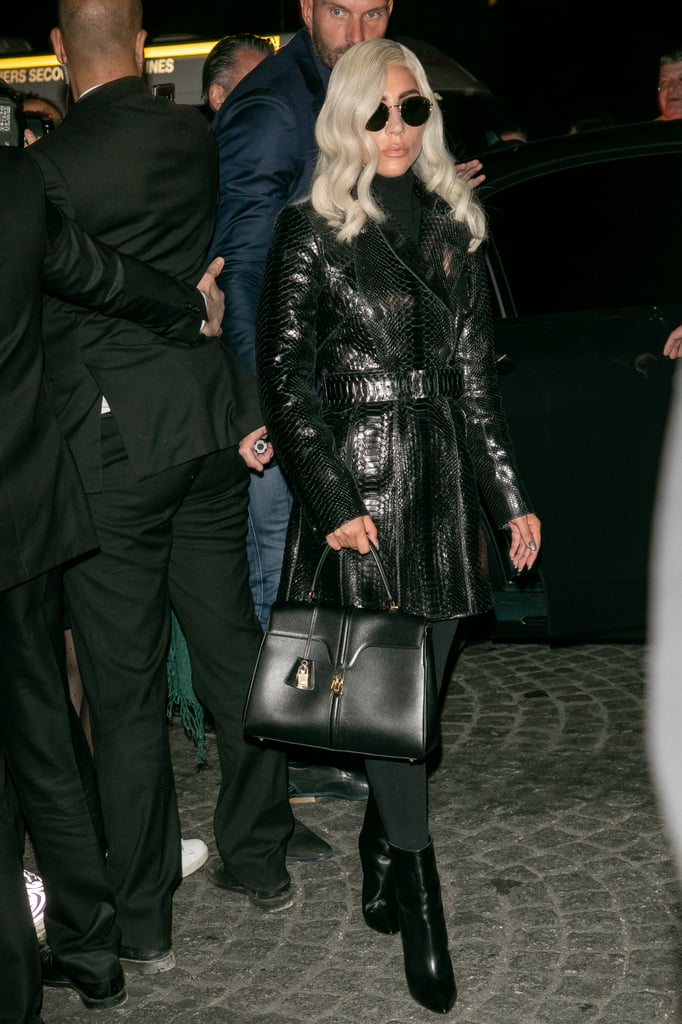 Wearing a Fall 2017 Azzedine Alaïa ensemble with a Céline handbag.