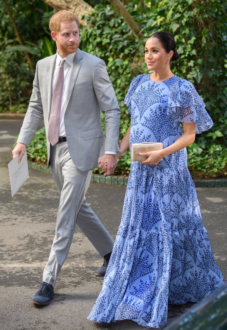 Meghan in a Blue Floral-Print Gown