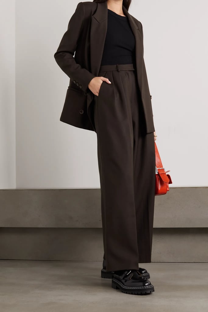 A Chocolate Suit: Frankie Shop Varda Pleated Wool-blend Twill Wide-leg Pants and Varda Blazer
