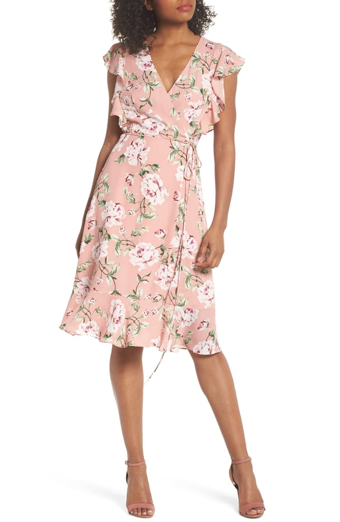 Charles Henry Ruffle Sleeve Floral Wrap Dress