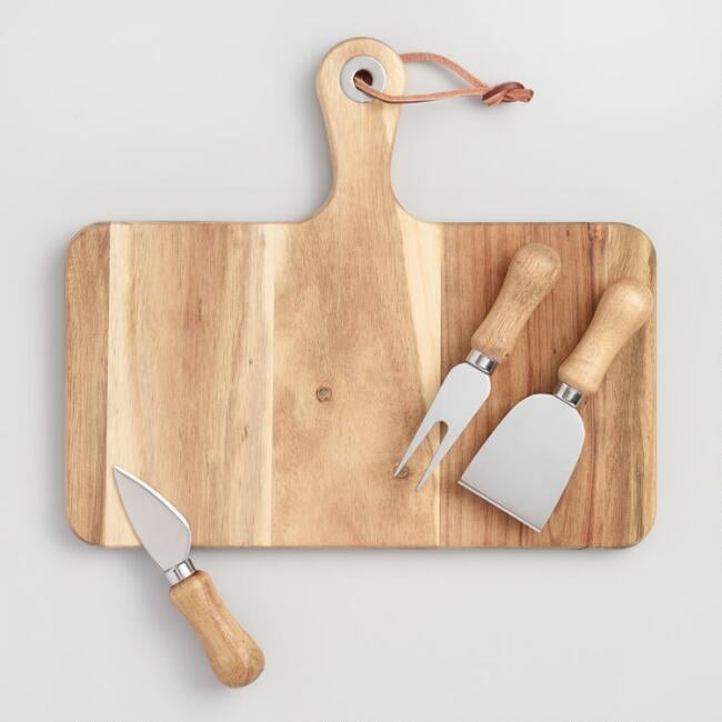 World Market Cheese Knives and Cutting Board 4 Piece Set