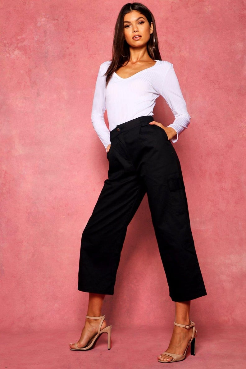 Boohoo Cropped Wide-Leg Cargo Pocket Pants