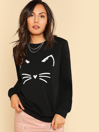 Shein Cartoon Cat Print Sweatshirt