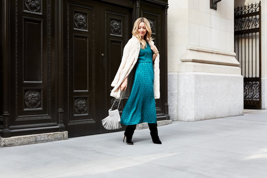 The Fuzzy Coat Outfit Formula: Faux-Fur Coat + Dress + Booties + Bag