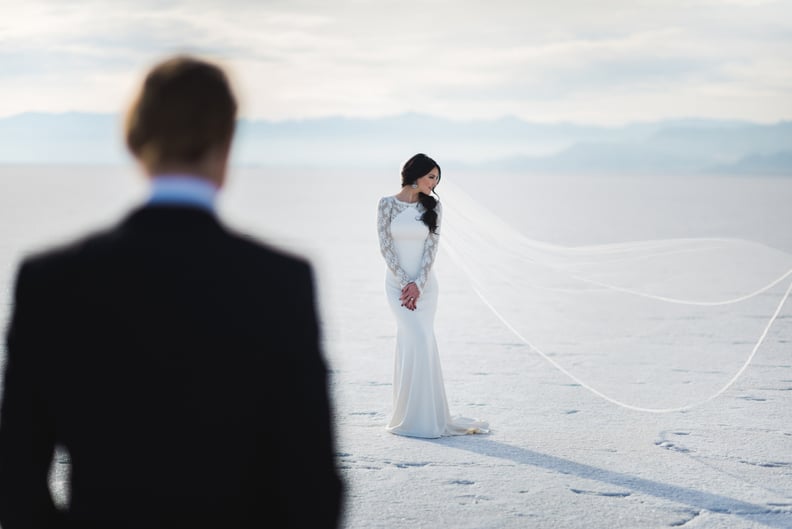 A long veil will make you look like a Winter goddess.