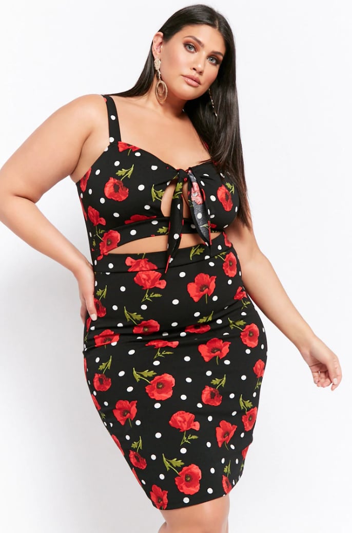 Forever 21 Plus Size Cutout Floral Polka Dot Dress