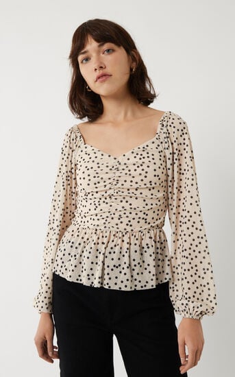 Warehouse Spot Mesh Sweetheart Neck Top