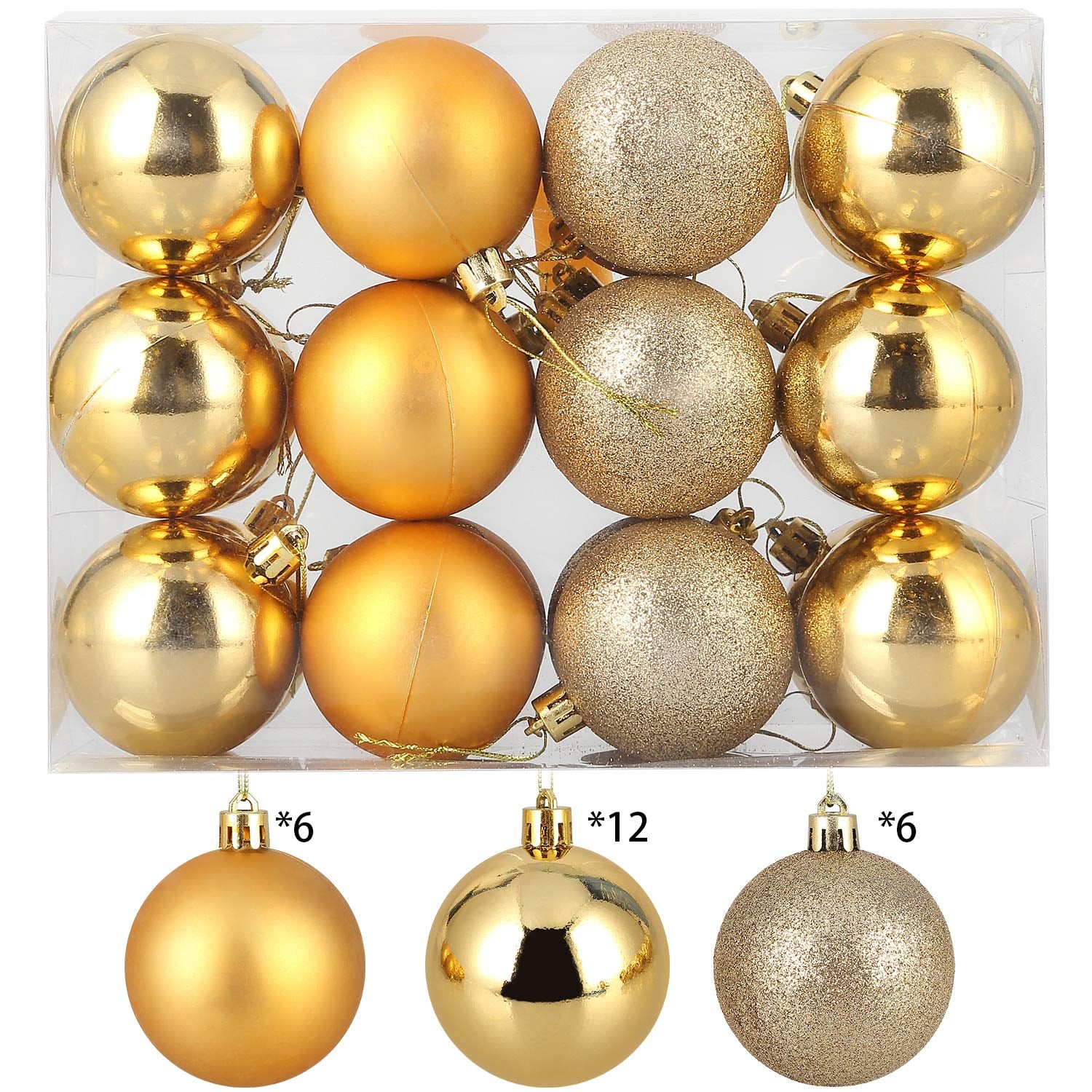 Christmas Tree Decoration Luxuary 9 Pk 60mm Baubles Ball Home Ornament Gold 