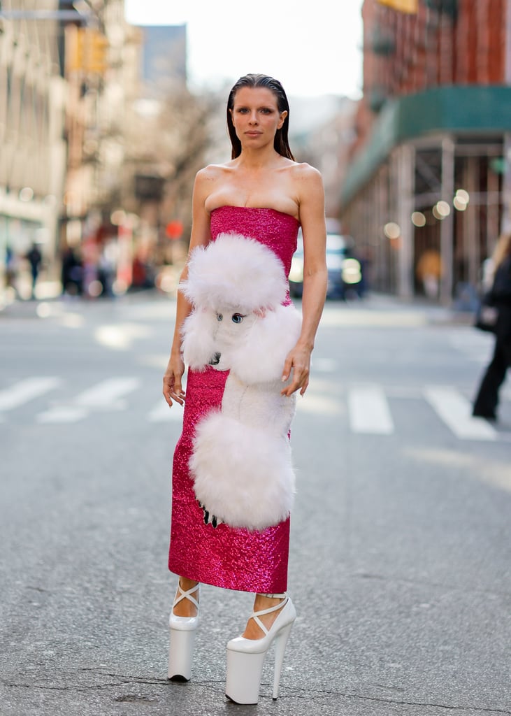 Julia Fox Poodle Dress and Platforms at Fashion Week