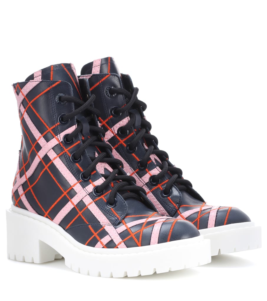Kenzo Plaid Leather Ankle Boots