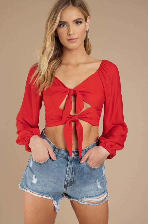 Not a Friend Red Front Tie Crop