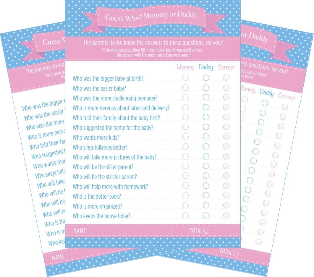 Scramble Mommy & Daddy and Easy to Play Unique Pack of 5 Different Games & Activities by The Chic Mom Company Who Knows Mommy Fun Bingo Baby Shower Games 25 Cards Each | Baby Predictions