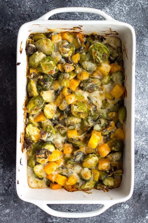 Brussels Sprouts Gratin With Butternut Squash