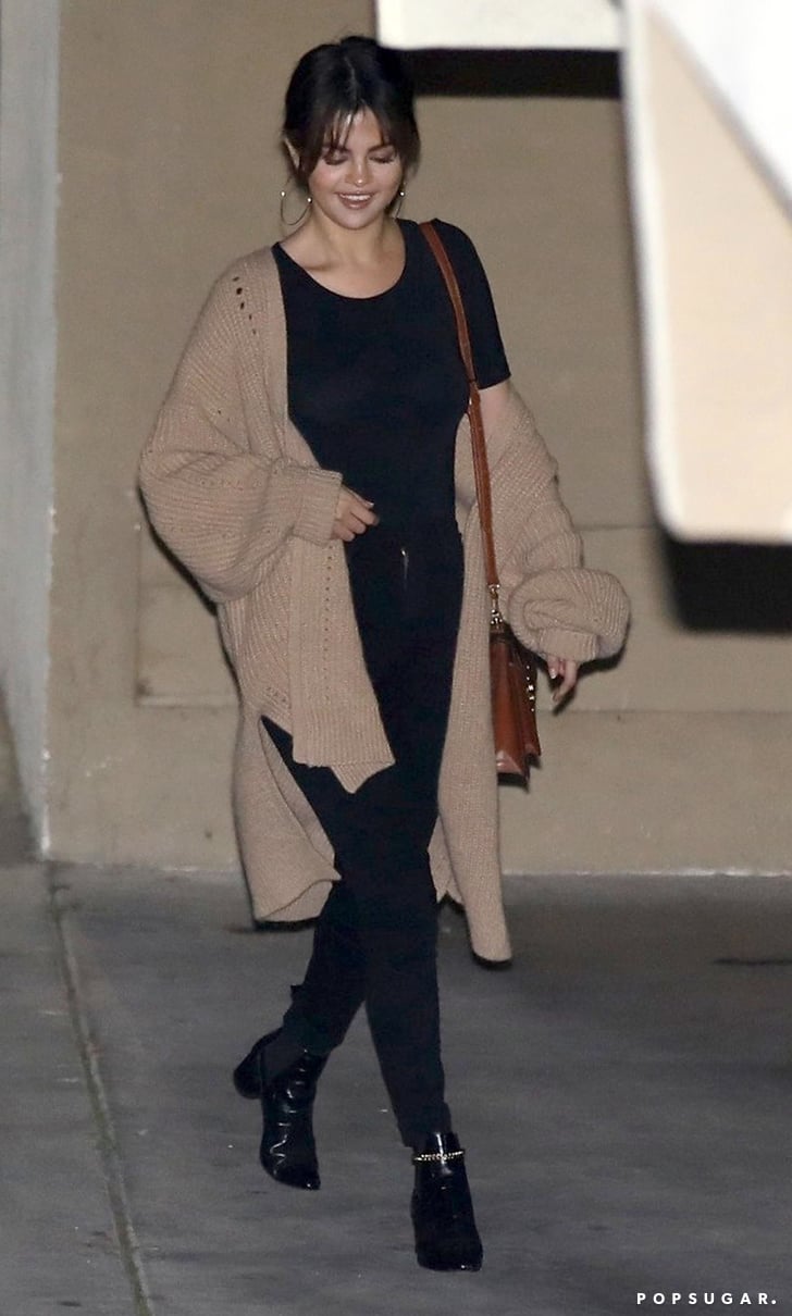 Selena Gomez's Black Ankle Boots With 