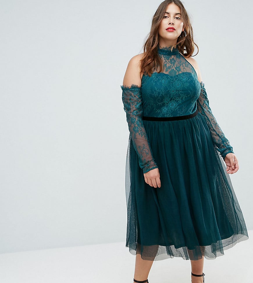 ASOS Tulle Cold-Shoulder Midi Prom Dress