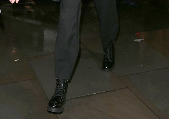 Gigi Hadid's Black Combat Boots With Suit