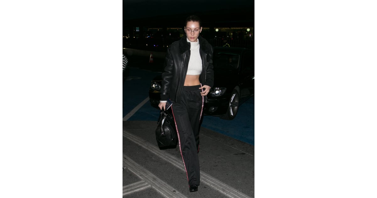 Bella Styled Her Givenchy Track Pants With A Shearling Coat Booties Bella Hadid Wearing 0410