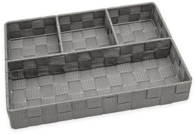 Woven Strap 4-Section Divided Drawer Organizer in Grey