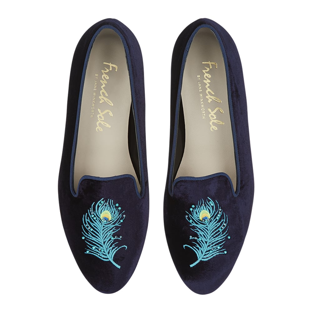 French Sole Velvet Peacock Slippers