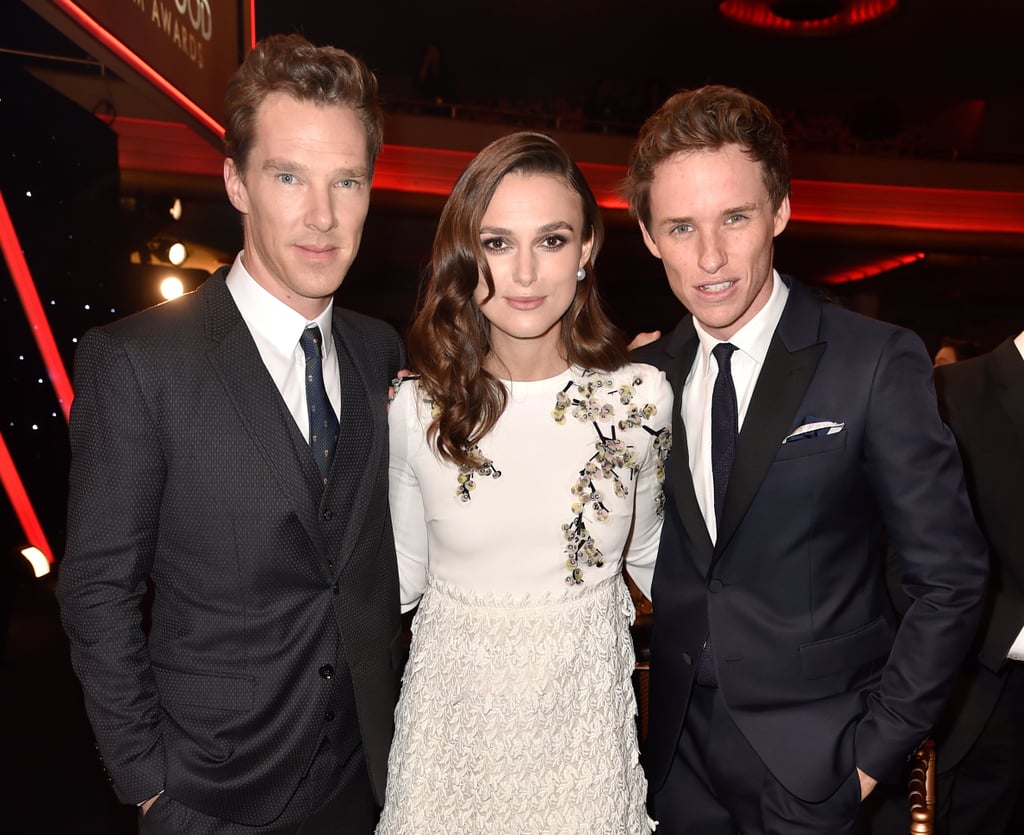 Keira Knightley was caught in the middle of a hot Brit sandwich — composed of Benedict Cumberbatch and Eddie Redmayne — at the Hollywood Film Awards.
