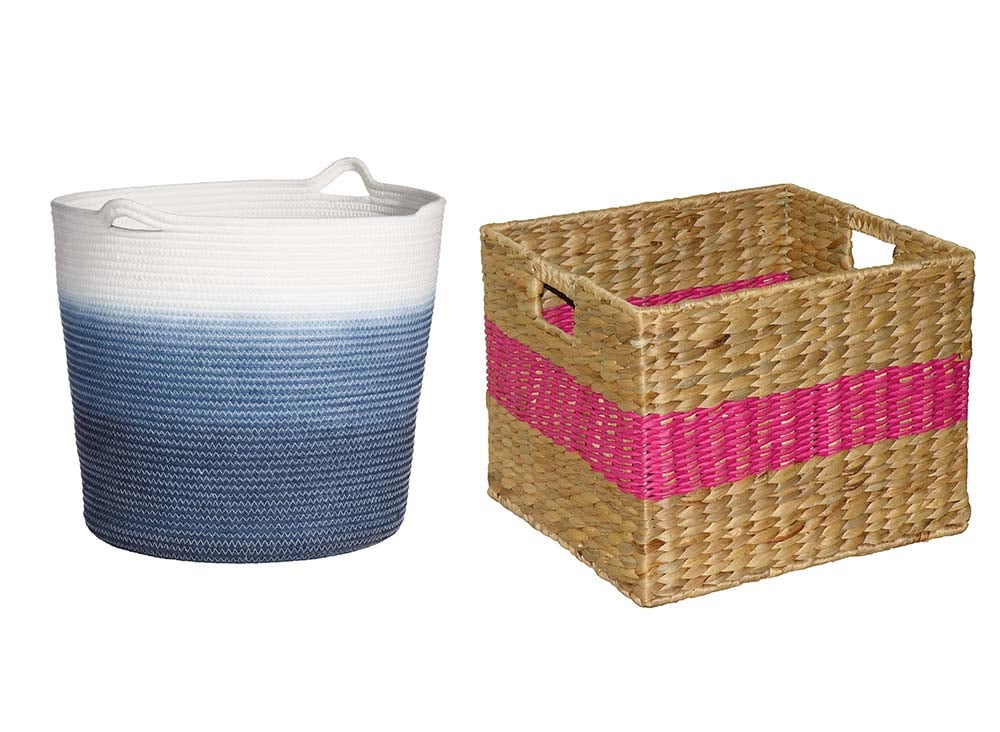 Threshold Large Coiled Rope Basket ($30). Xhilaration Large Milk Crate ($17).