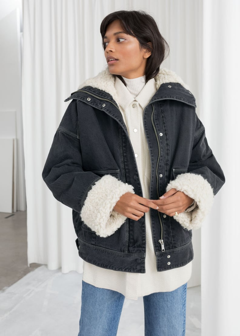 & Other Stories Denim Faux Shearling Jacket