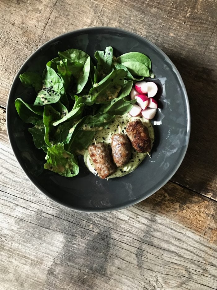 Greek Sausage Skewers With Mint Chimichurri