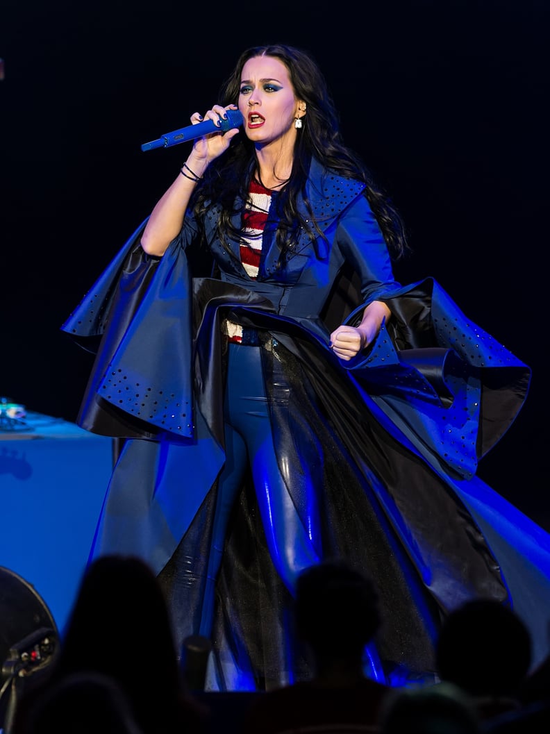 Katy Wore a Blue Ruffled Suit While Supporting Hillary Clinton in Philadelphia