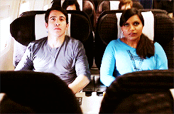 Airplanes are a special setting on this show, for moments like this one, when Danny reaches for Mindy's hand in a scary moment of turbulence.