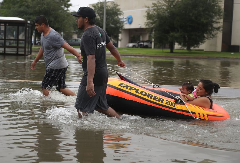 People being evacuated in Houston on Aug. 27.