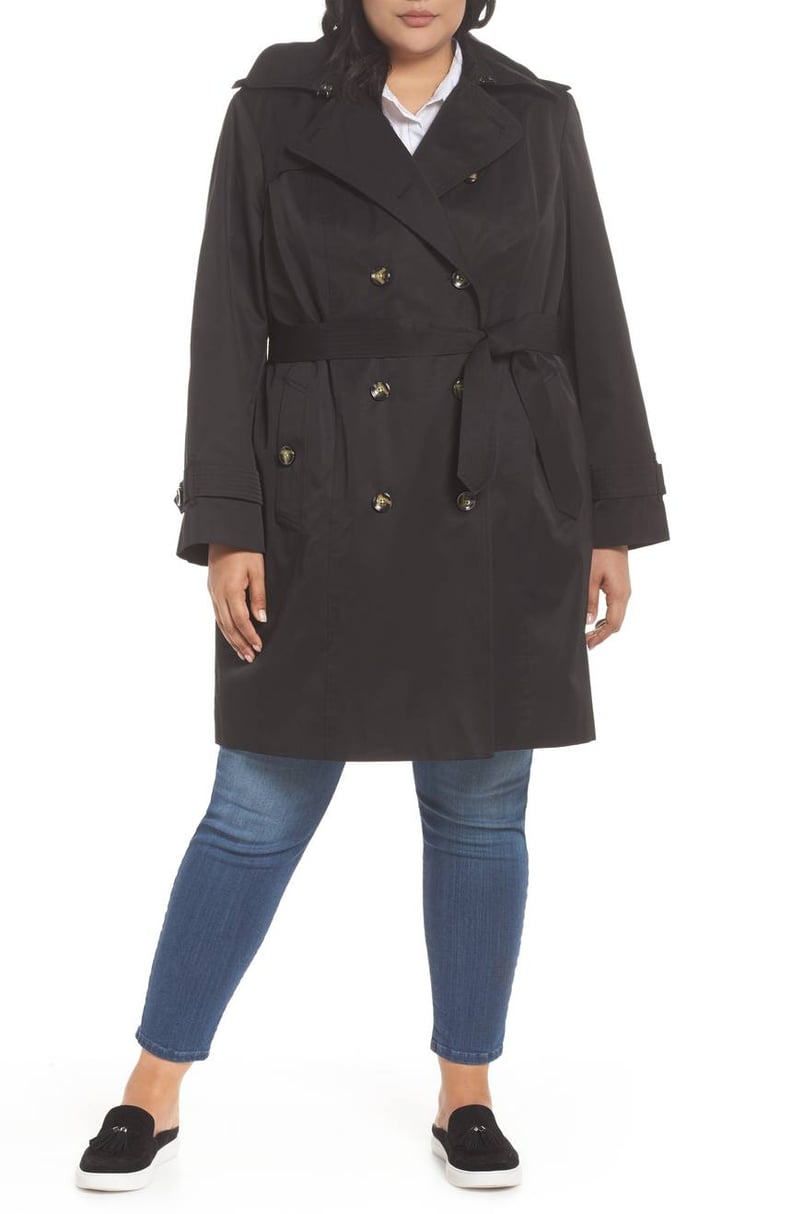 London Fog Hooded Double Breasted Trench Coat