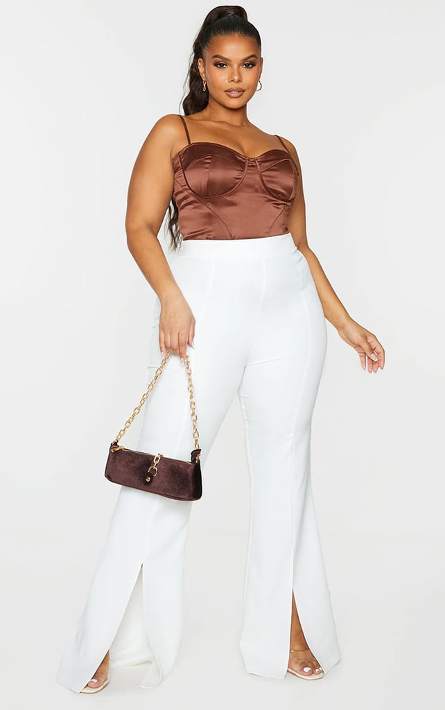 PrettyLittleThing White Split Front Flared Leg Pants
