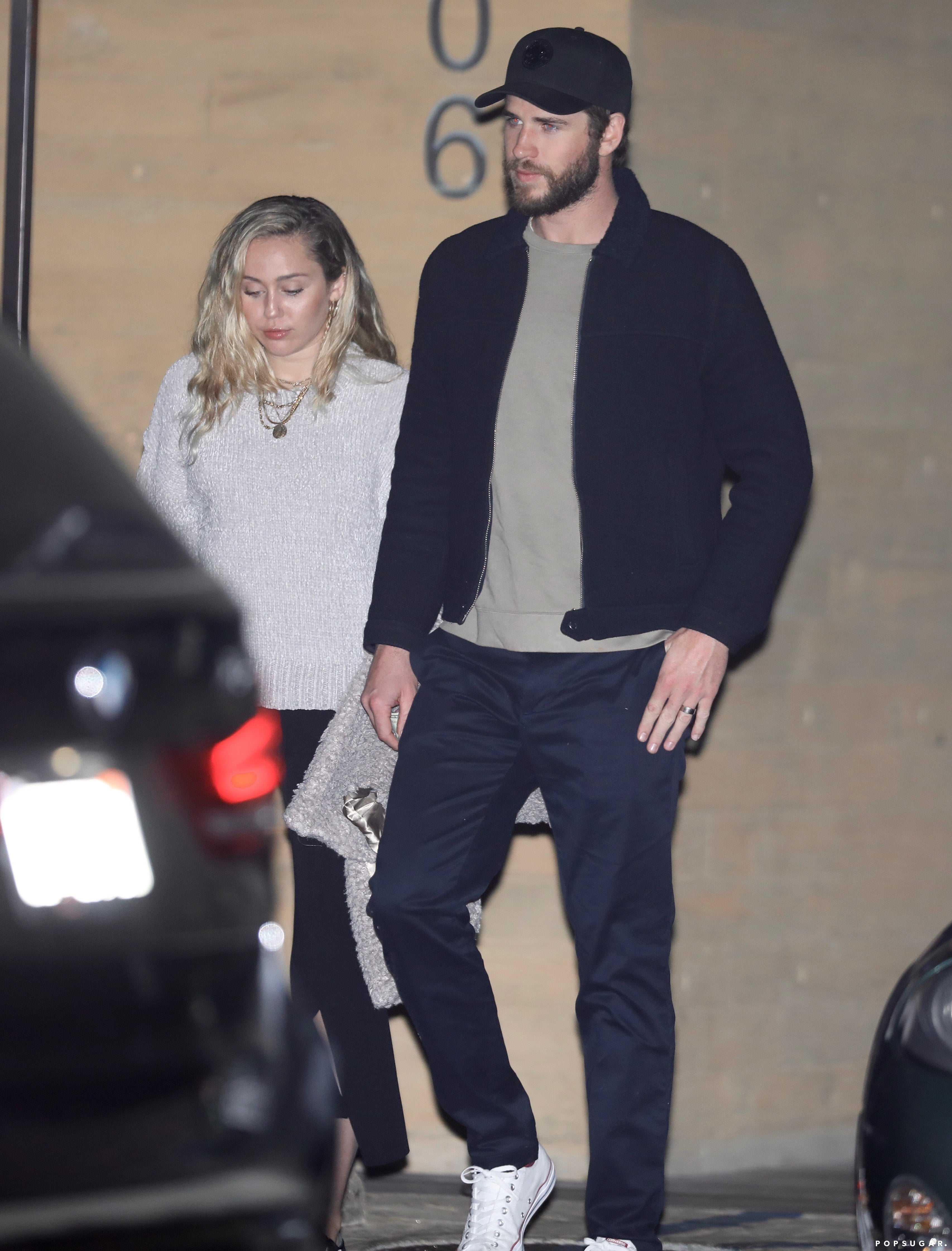 Miley Cyrus Gray Knit Sweater POPSUGAR Fashion