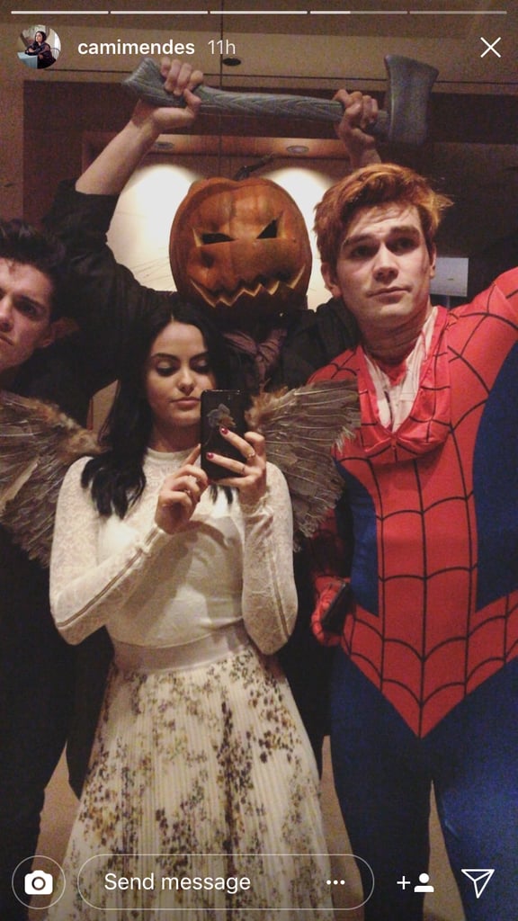 Camila Mendes and KJ Apa as an Angel and Spiderman