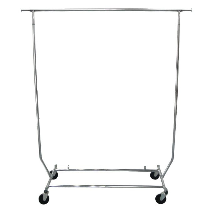 Stash your overflow of fashionable garments like Caitlyn does on an easy-to-transport rolling rack ($60).