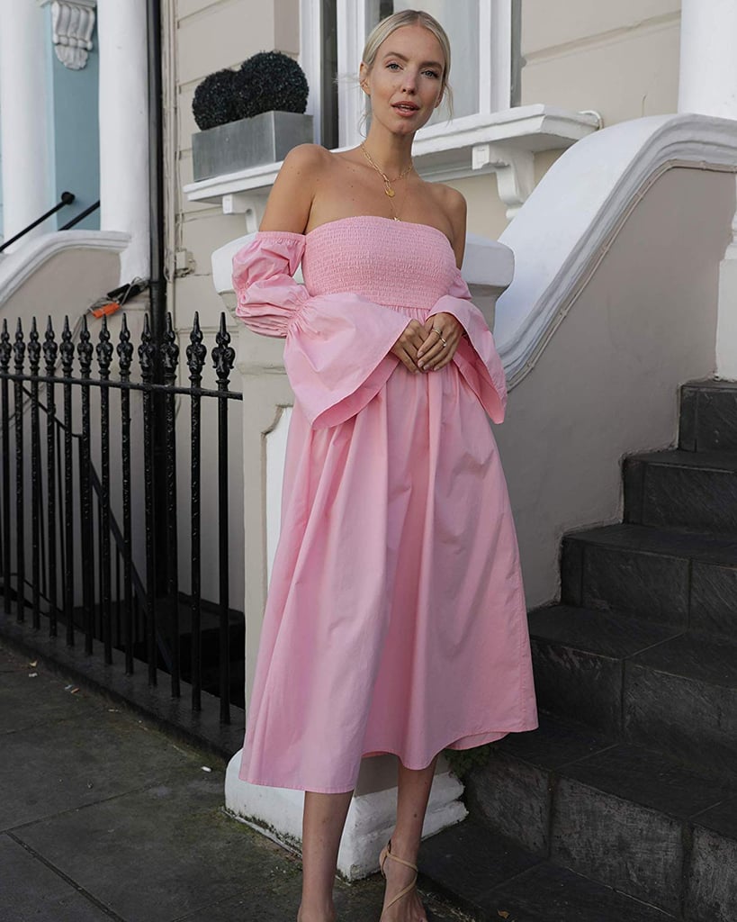 The Drop Candy Pink Off-Shoulder Tiered Puff-Sleeve Midi Dress by @leoniehanne