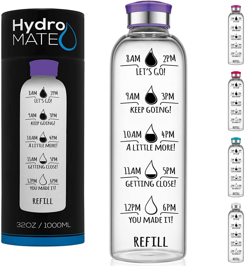 HydroMATE Glass Water Bottle with Time Markers