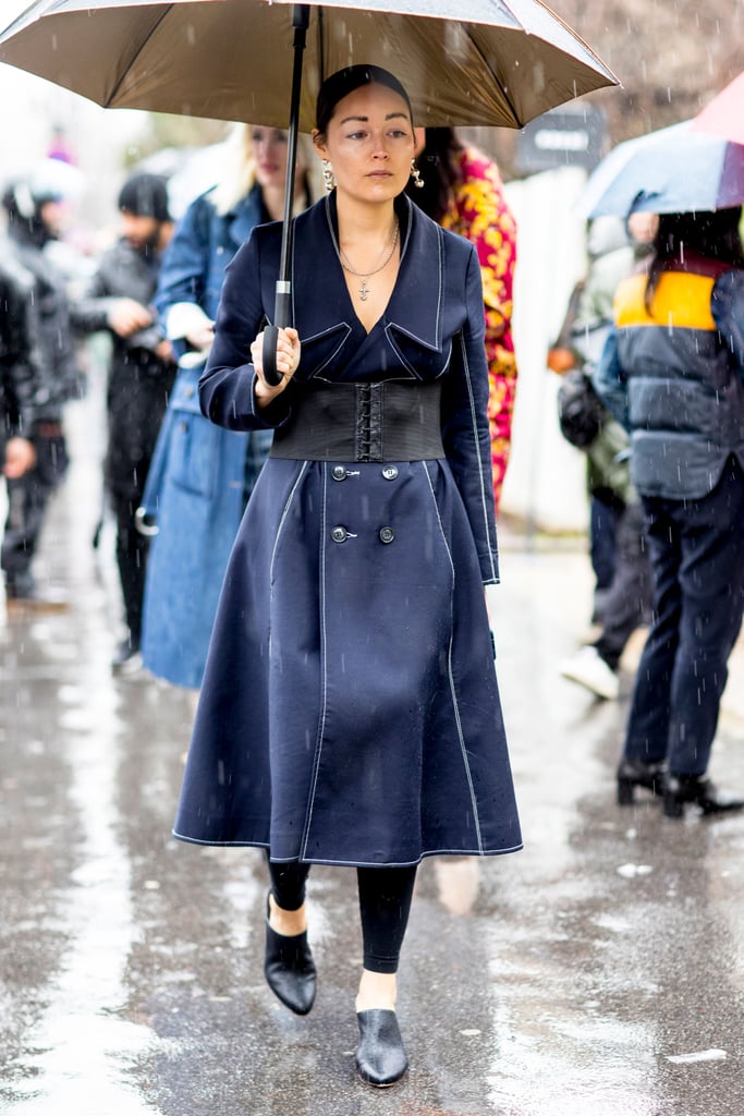 Opt For a Black Leather Corset Over a Long Coat