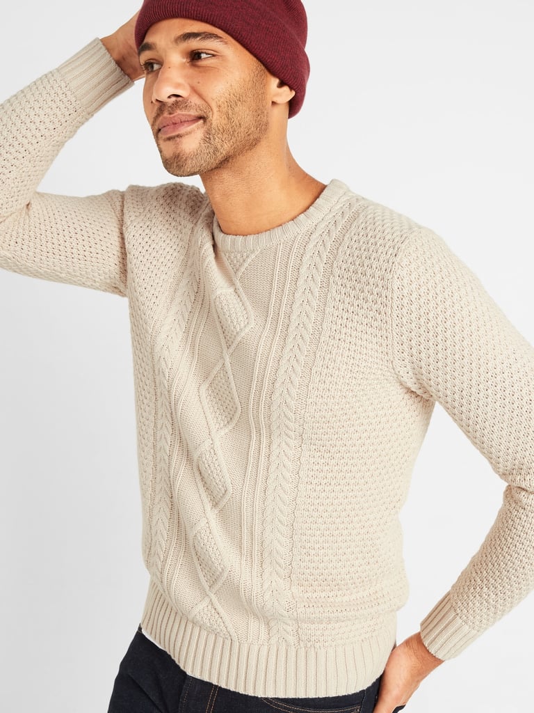 Textured Cable-Knit Crew-Neck Sweater for Men