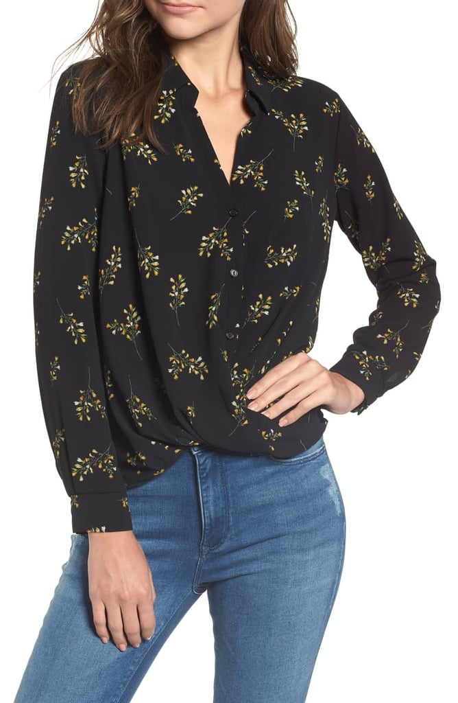 All in Favour Patterned Drape Front Blouse