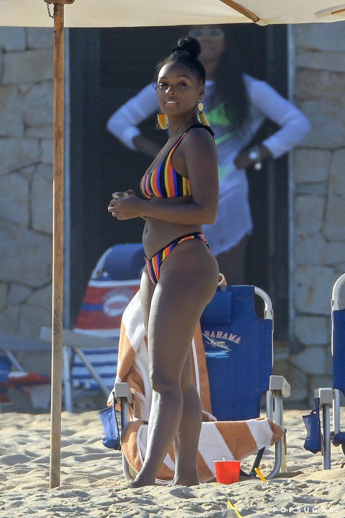 Janelle Monáe Wearing a Candy Stripe Bikini in Cabo