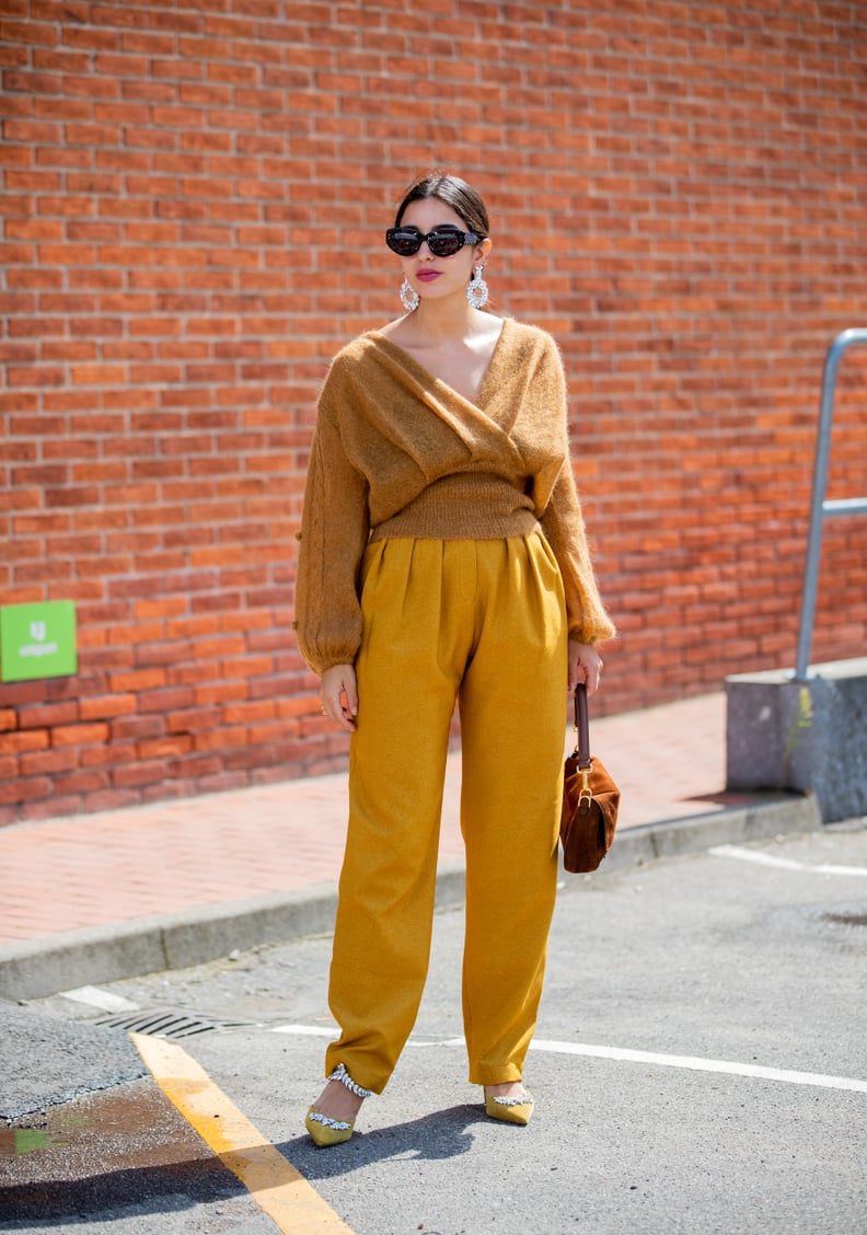 Fall Outfit Idea: Mustard Sweater + Yellow Trousers