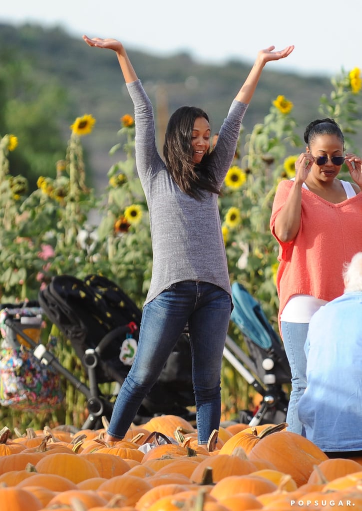 Zoe Saldana and Marco Perego Take Twins to the Pumpkin Patch