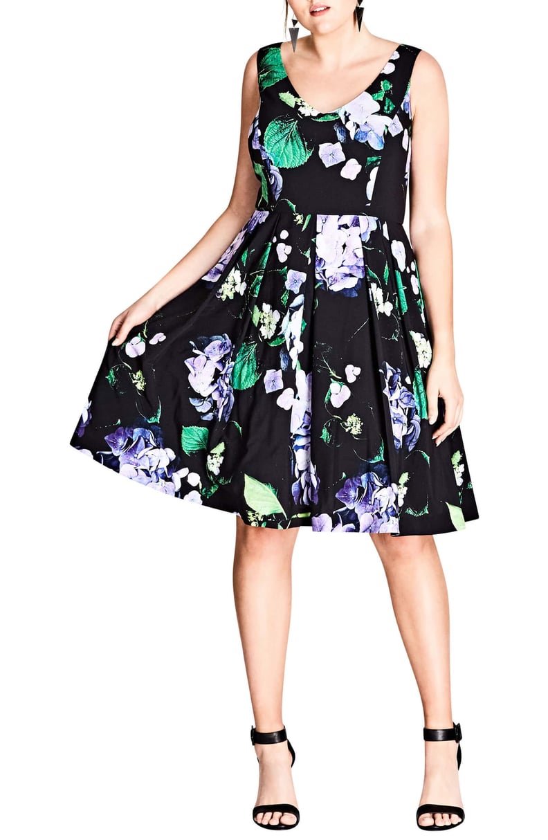City Chic Cinematic Floral Fit & Flare Dress