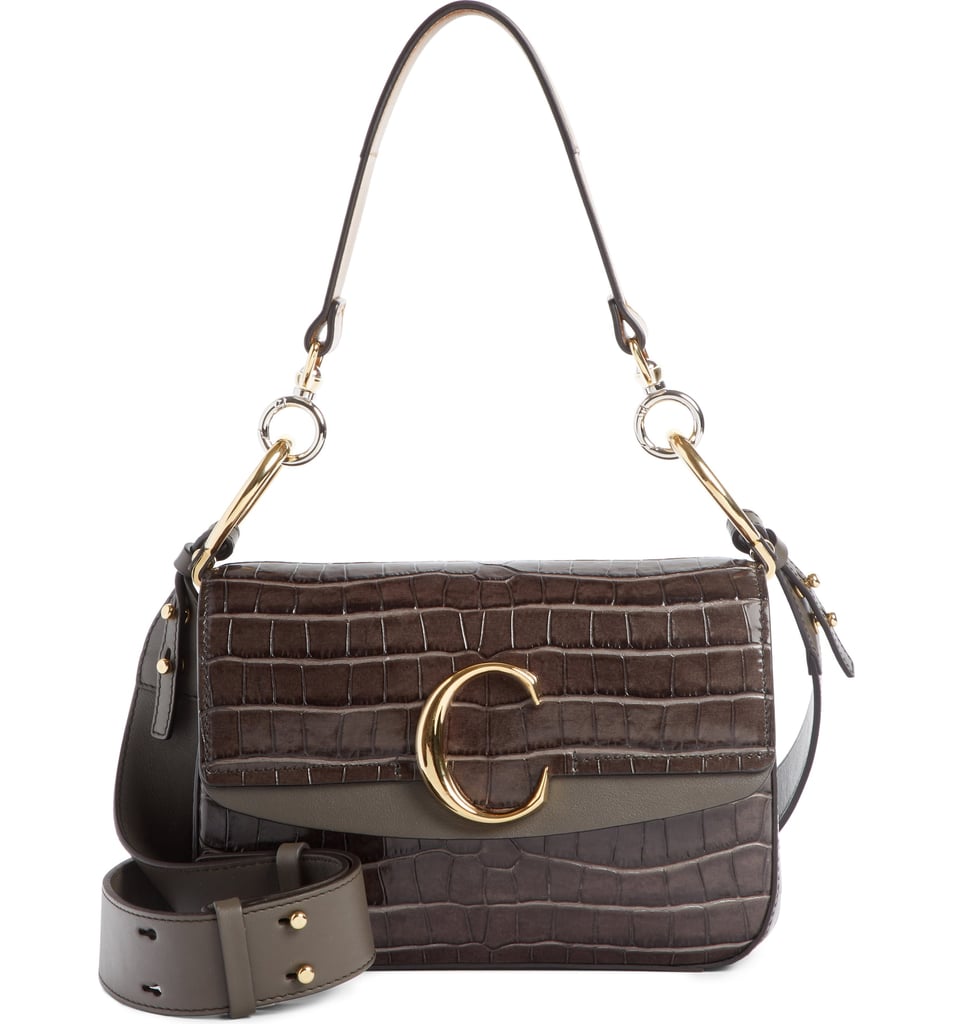Chloé Croc Embossed Leather Shoulder Bag