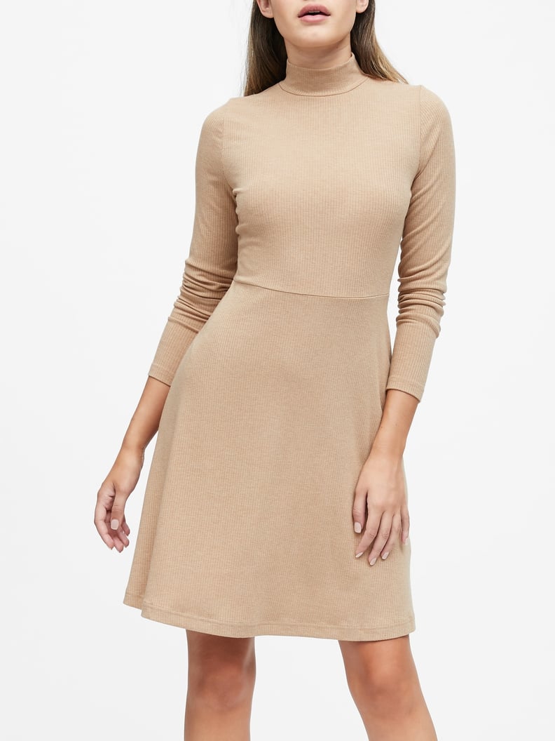 Ribbed Mock-Neck Mini Dress