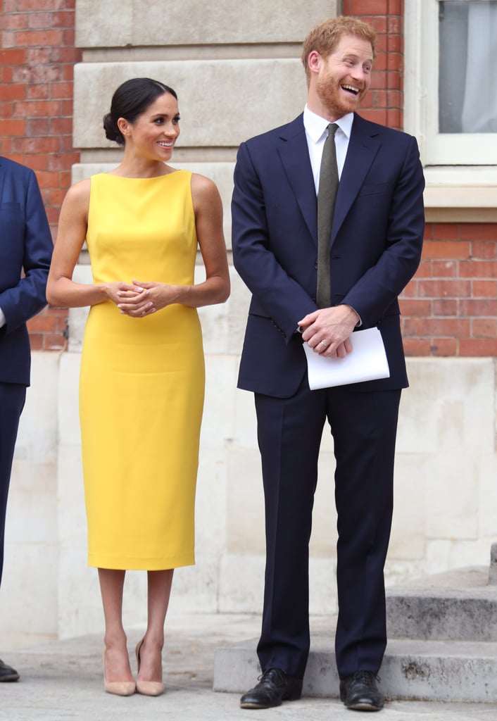 No one was expecting Meghan Markle to step out in such a bold, sunshine yellow shade. She impressed onlookers during the Commonwealth youth reception in this Brandon Maxwell sheath.