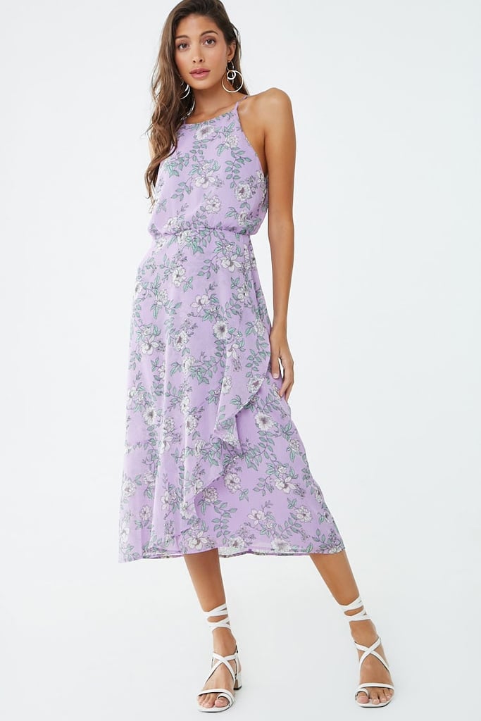 Crinkled Floral Tulip-Hem Dress