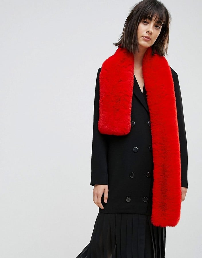 Asos Faux Fur Bright Red Scarf