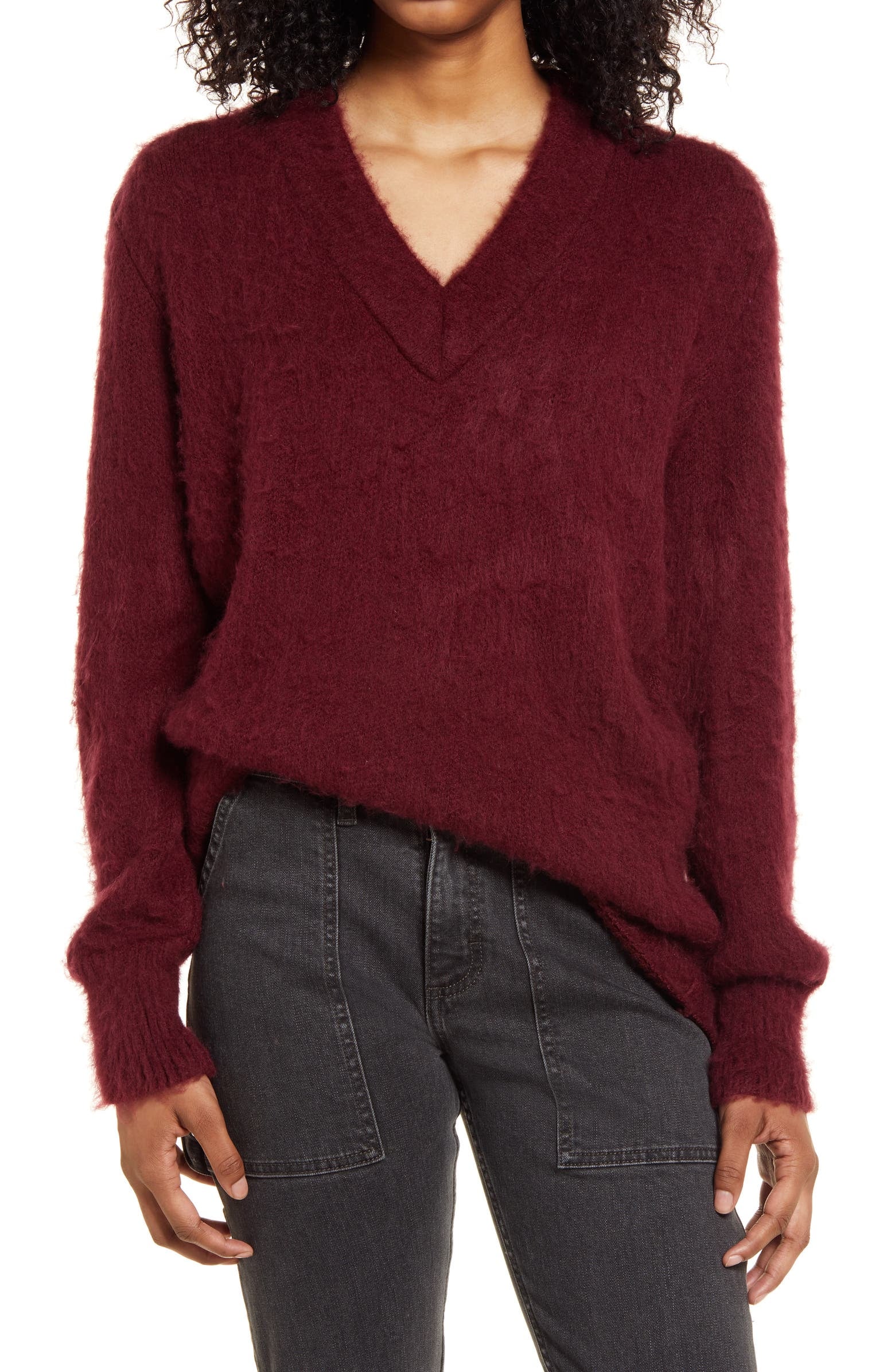 BP. Deep V Neck Fuzzy Tunic Sweater Nordstrom s Big Spring Sale